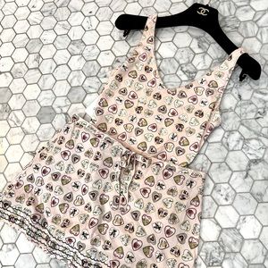 Vintage Chanel CC Pink Coco Heart Valentines Printed Bathing Suit Set Swimwear